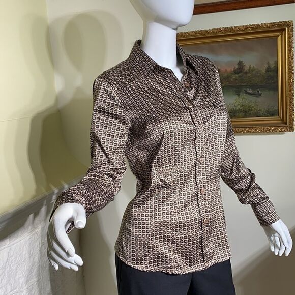 Mandarin & Mint Silk Geometric Pattern Dress Shirt - Picture 2 of 13
